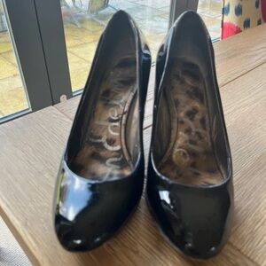 Sam Edelman Shiny Black Peep-Toe Heels